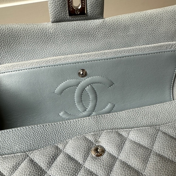 CHANEL Small Classic Handbag (Dove Grey | Light Blue with silver hardware) - Picture 9 of 10